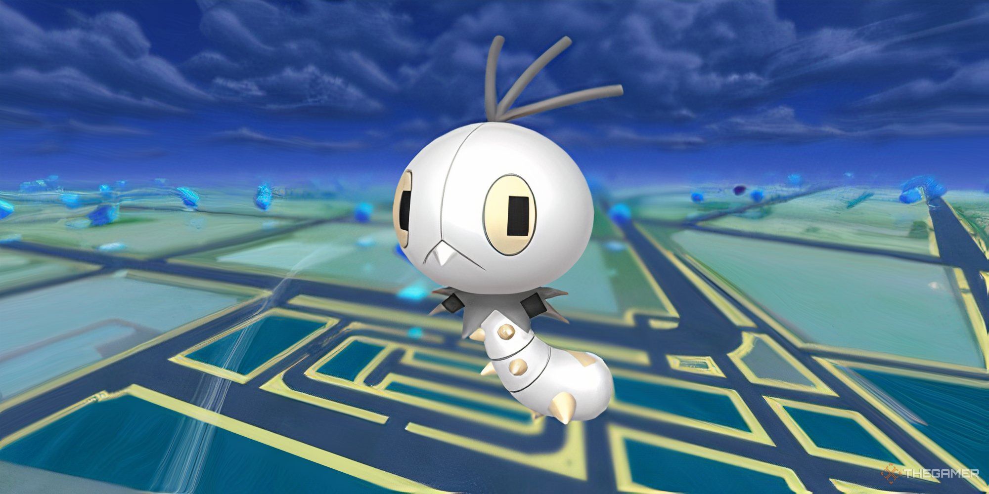 Image of Shiny Scatterbug with the Pokemon Go map as the background.