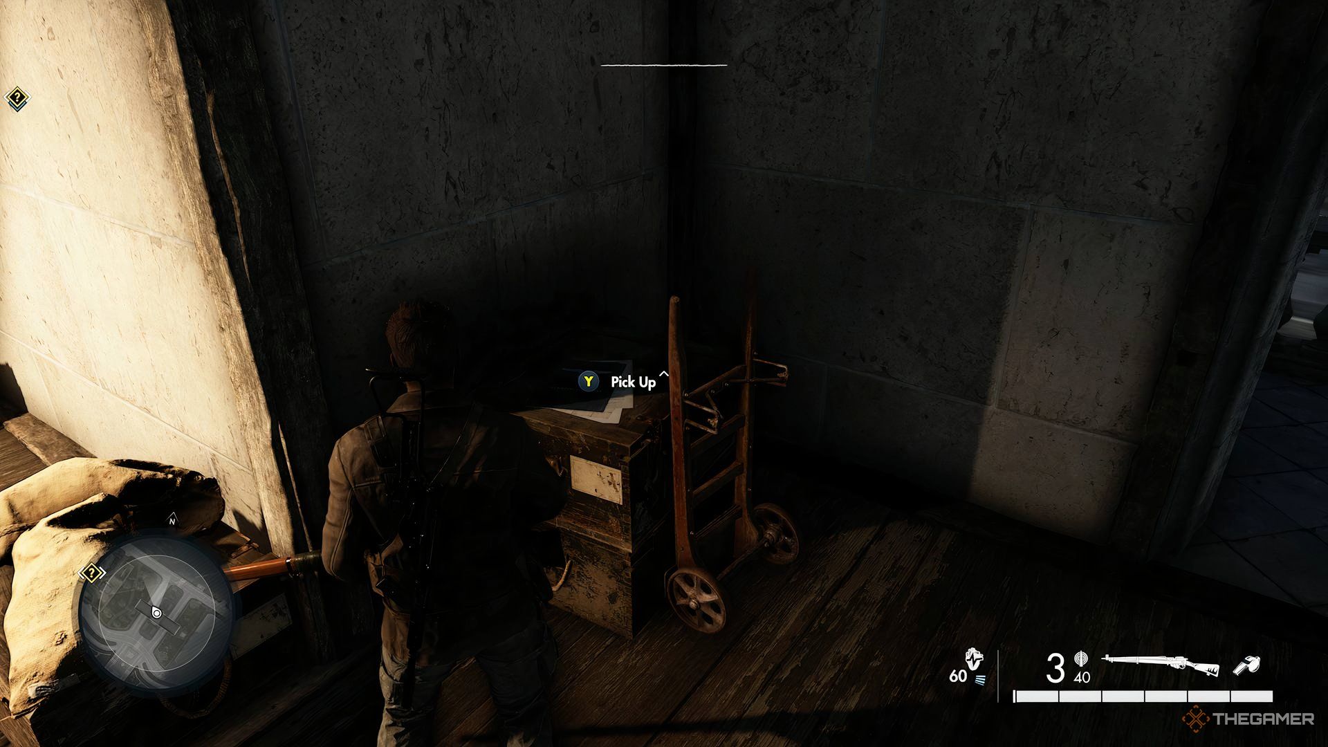 Finding Classified Document On Dolly With Boxes During Sonderzuge Sabotage In Sniper Elite: Resistance.