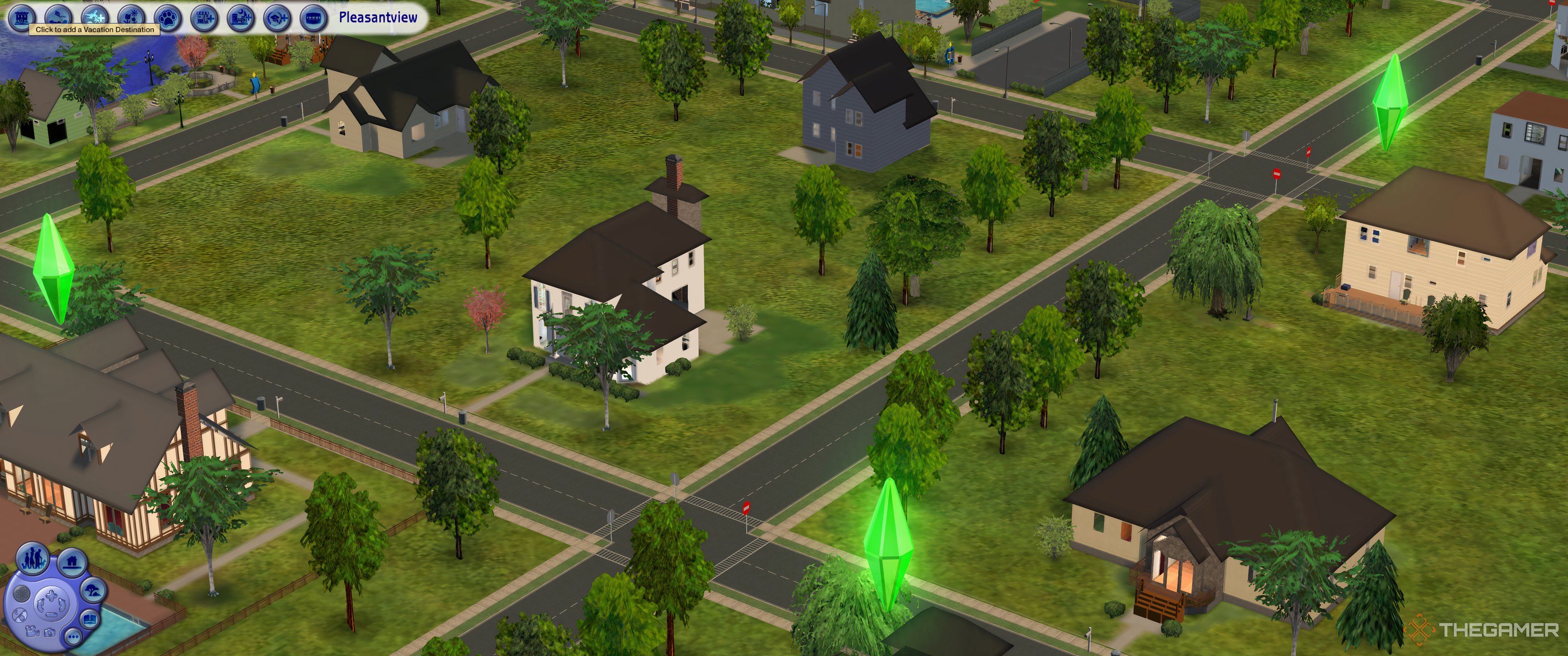 Sims 2 Neighbourhood with vacation destination additions.