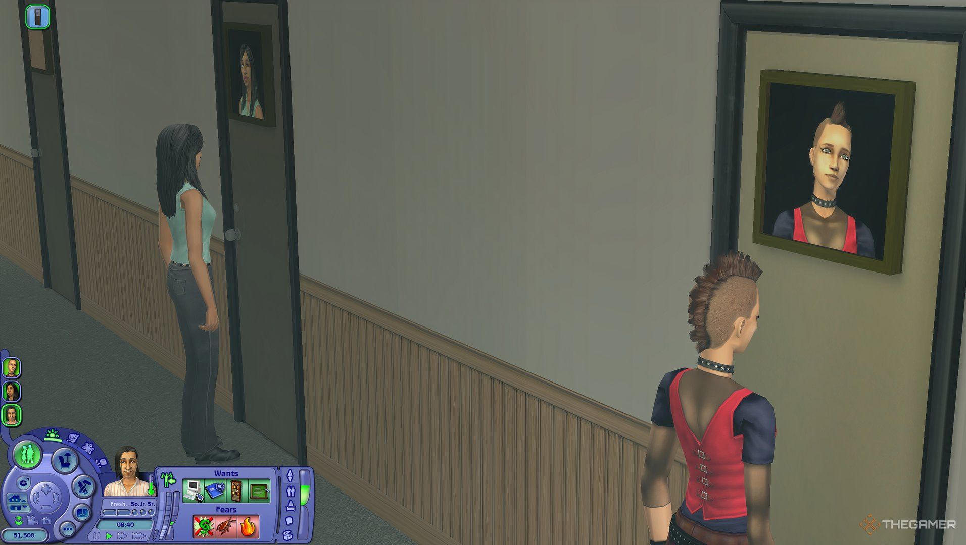 Sims assigning their portraits to dorm room doors.