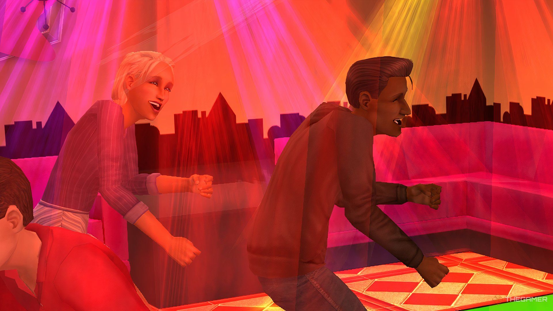 Sims dancing the smustle in a club.