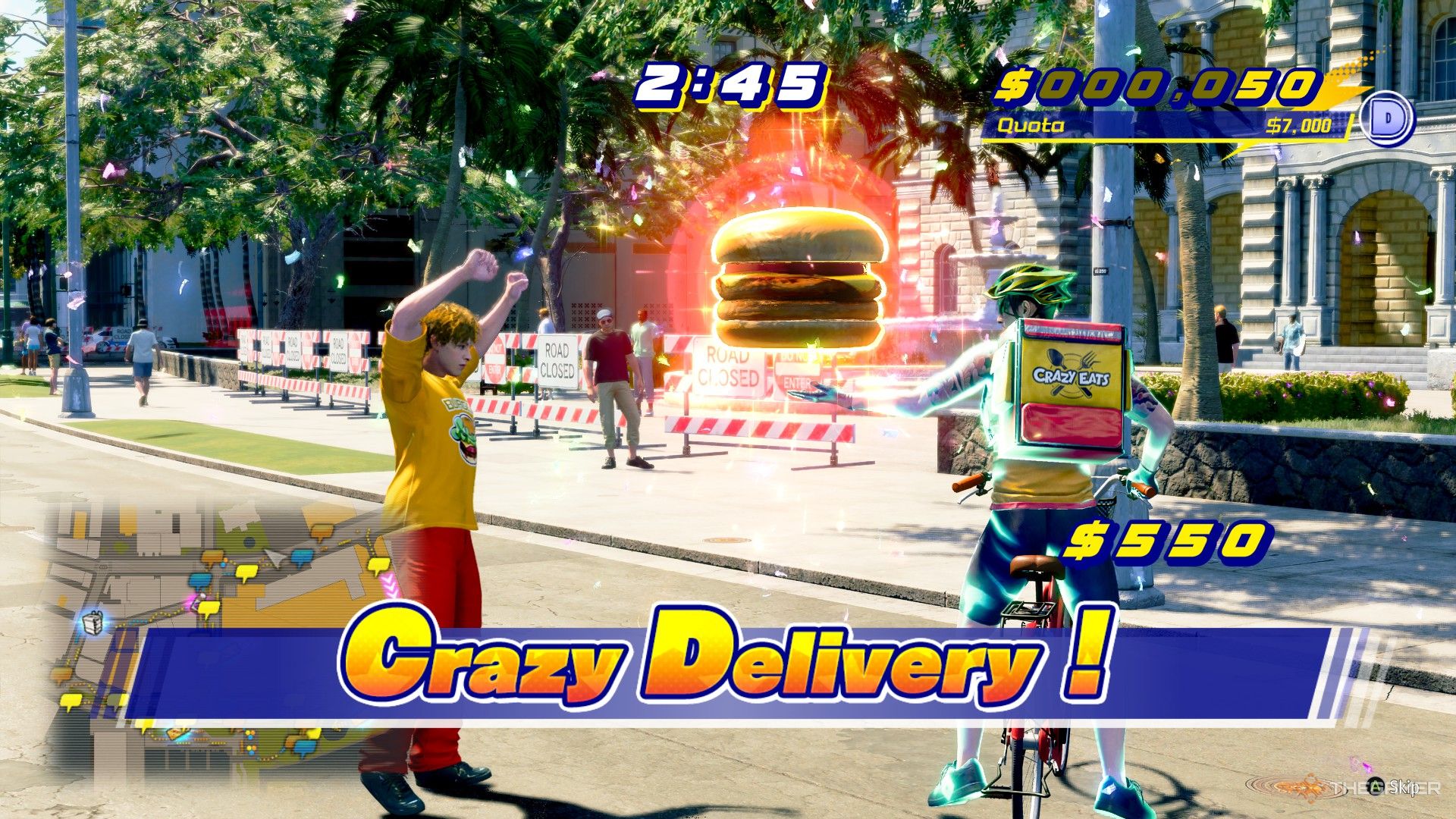 Majima completing a Crazy Eats delivery in Like a Dragon Pirate Yakuza in Hawaii.