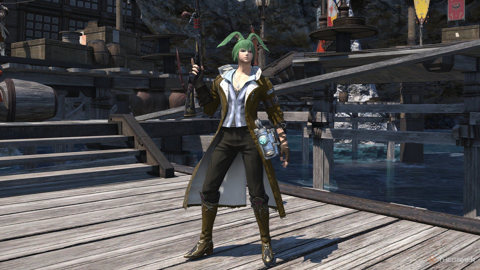 A Machinist posing in Final Fantasy 14.