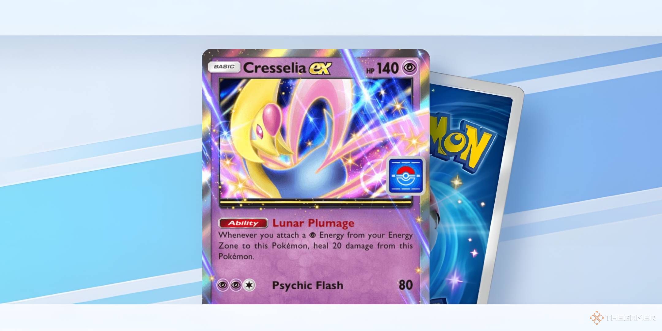 The Cresselia ex Drop Event banner, showing the Cresselia ex card with a face-down card behind it.