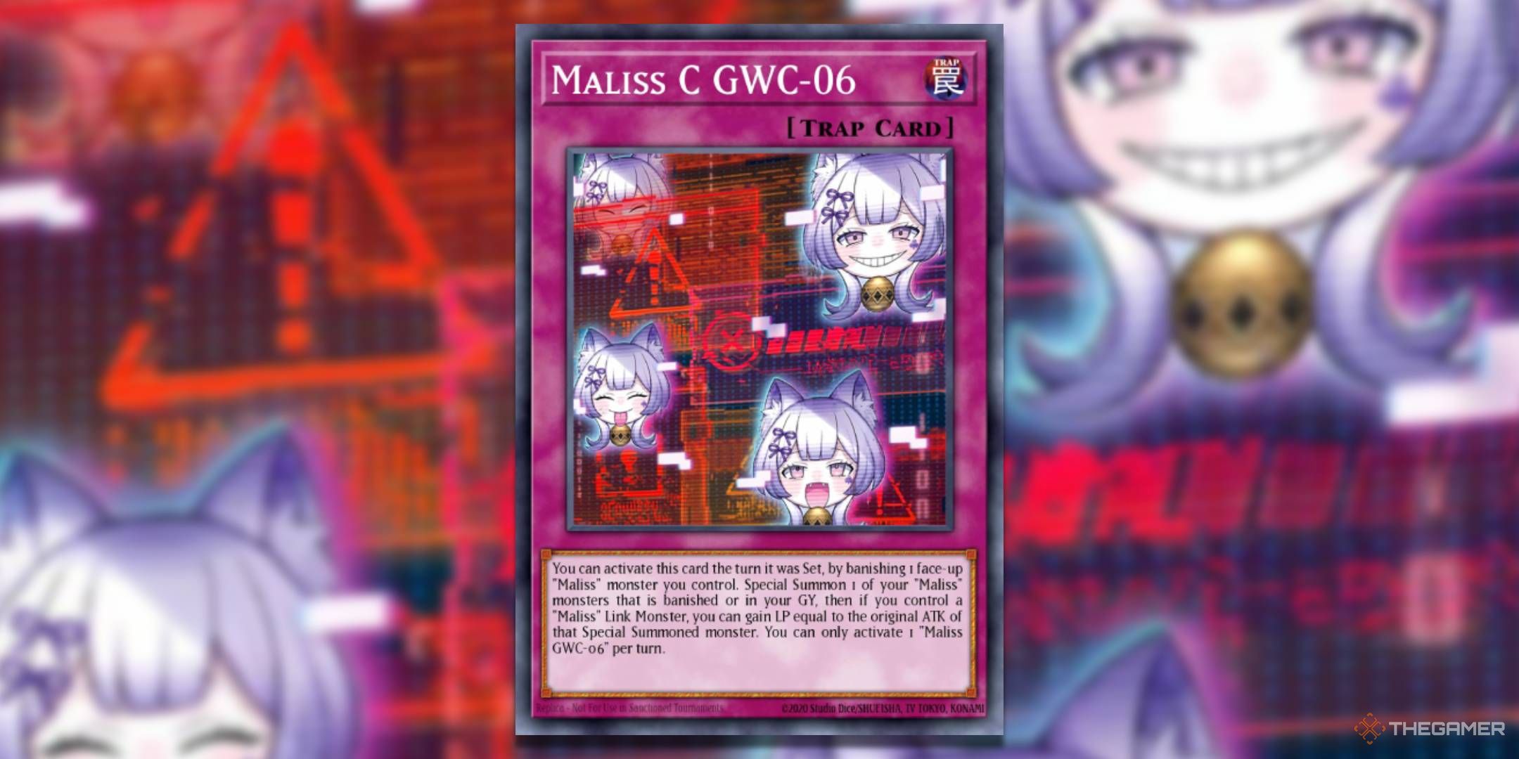 YGO Maliss C GWC-06 card with the art in the background.