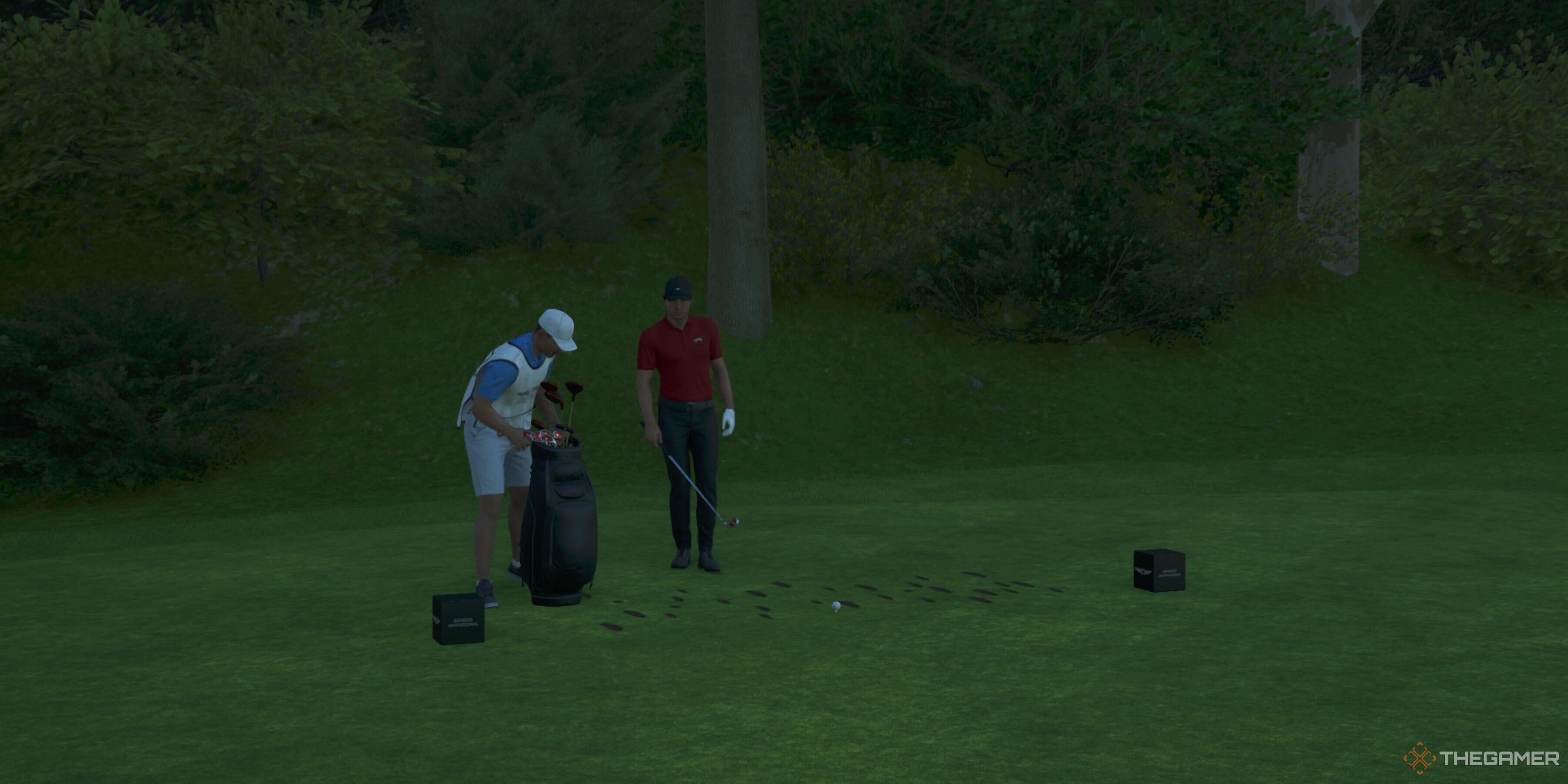 Two players teeing off in PGA Tour 2K25.