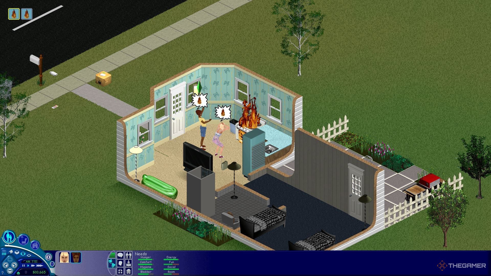 A fire in the kitchen in The Sims.