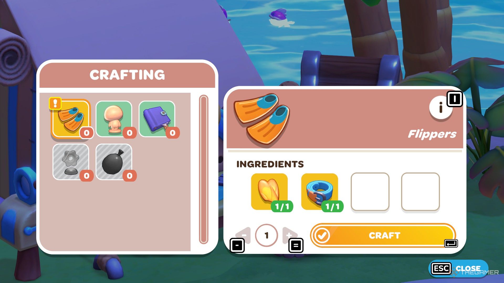 The Flippers are shown in the crafting menu in Hello Kitty Island Adventure.