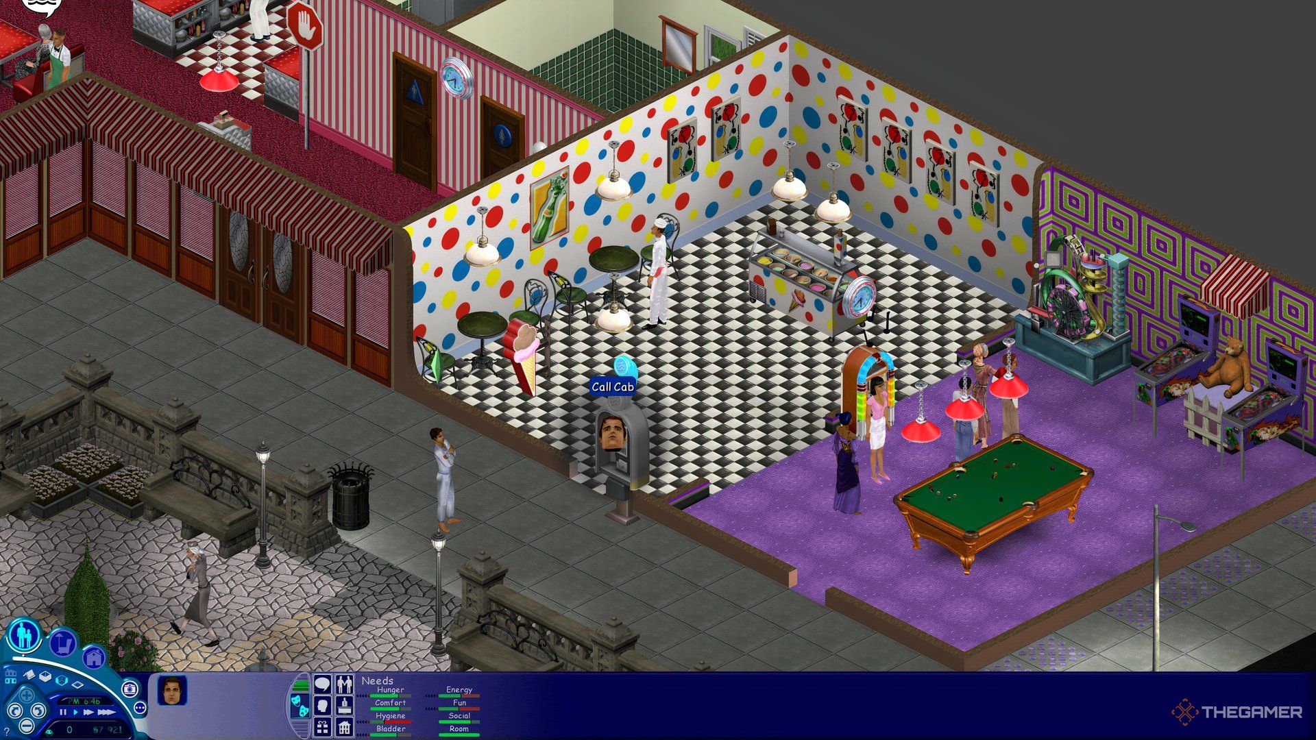 The Sims Downtown area, there are many people there.