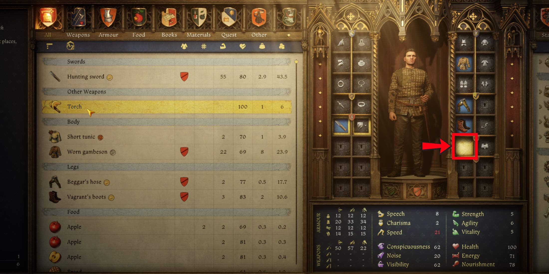 torch inventory slot in kingdom come deliverance 2