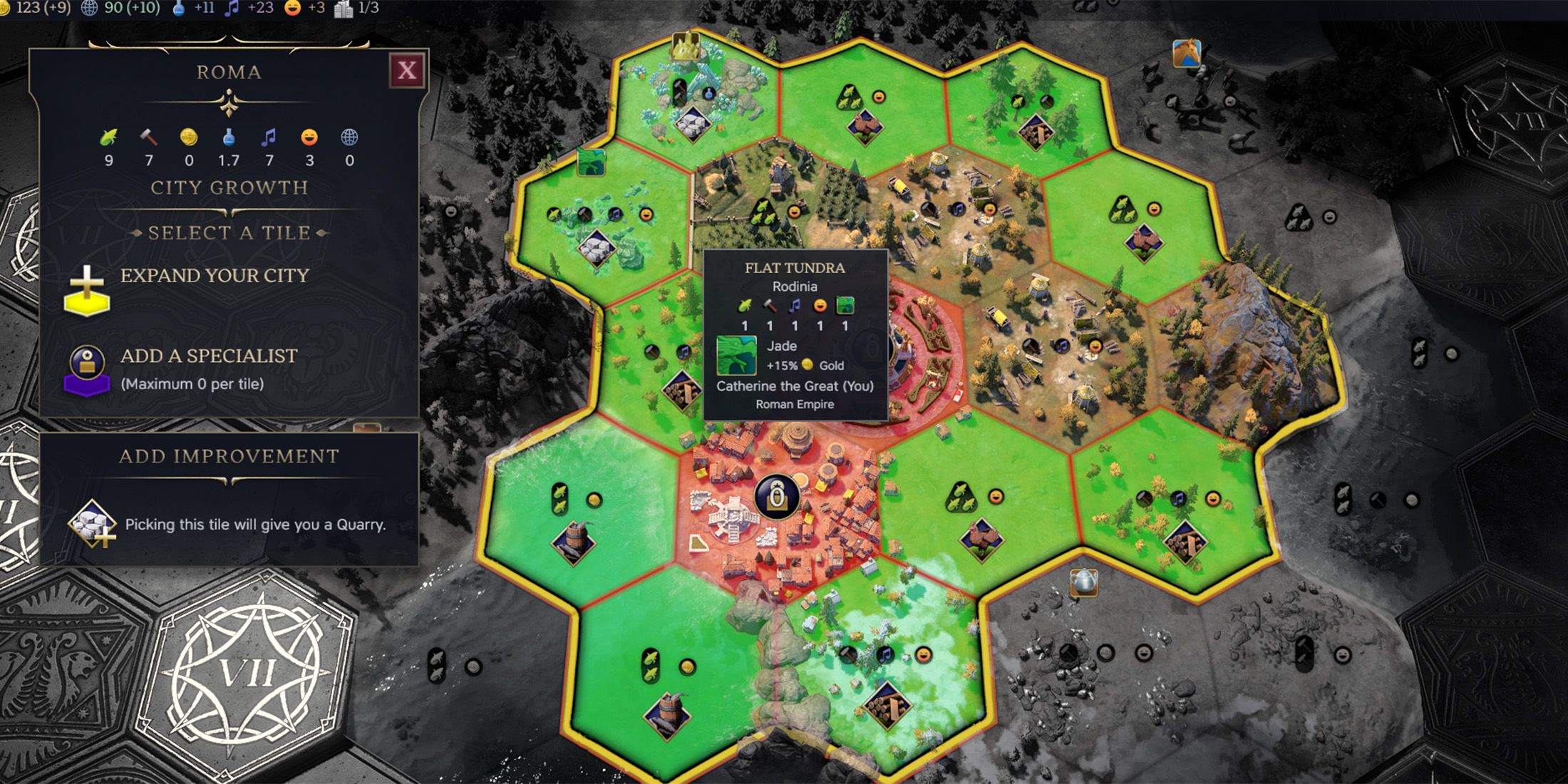 Civilization 7 Grow City tile selection