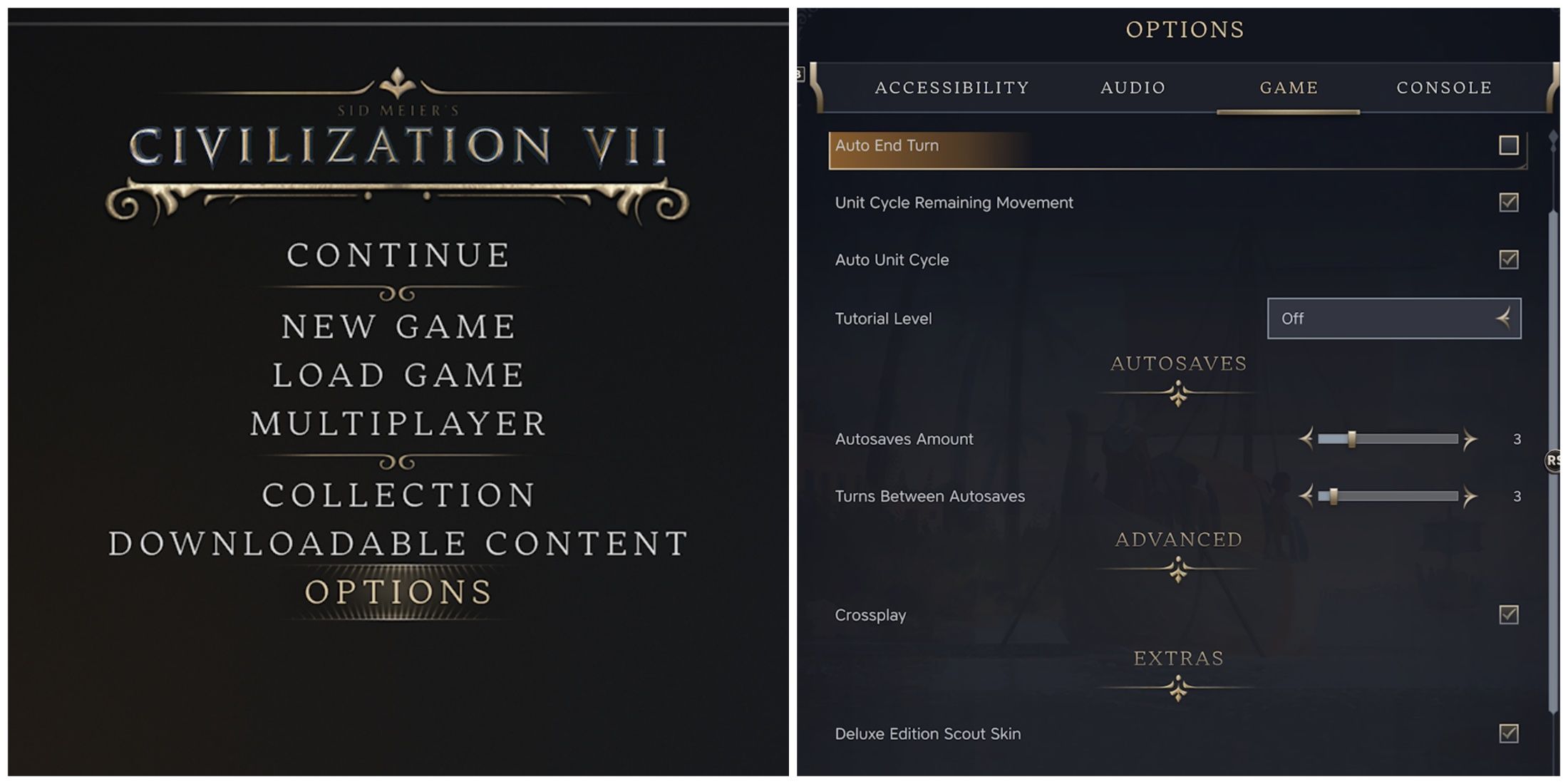 main menu options civ 7