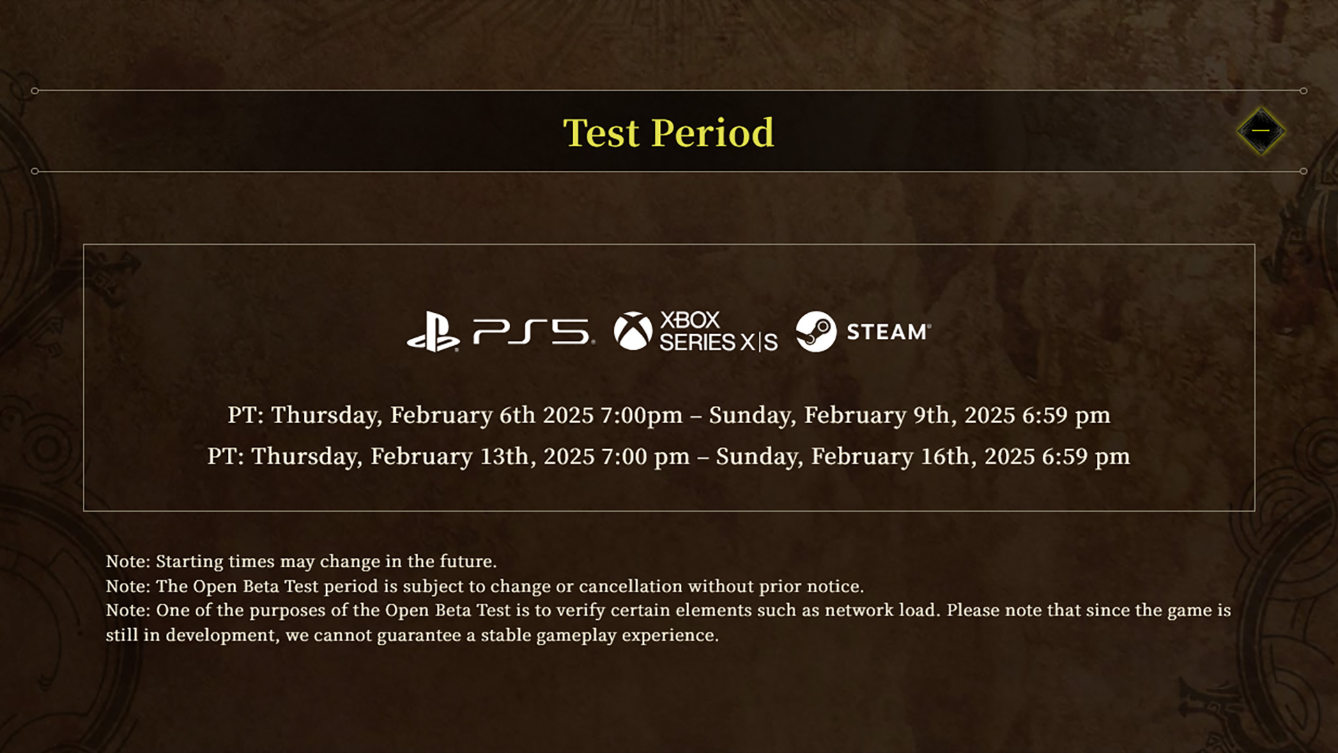 A screenshot of the details for the second open beta for Monster Hunter Wilds.