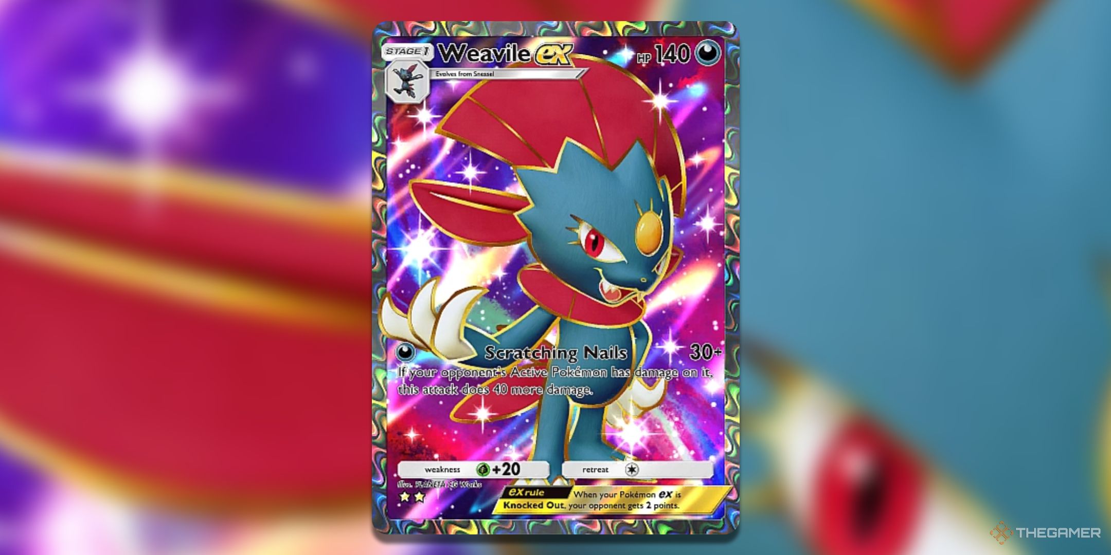 Full Art Weavile ex Pokemon TCG Pocket Space Time Smackdown Card Art.