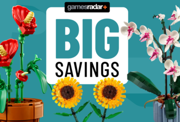 lego tiny plants, lego orchid, and lego sunflowers in front of a big savings badge