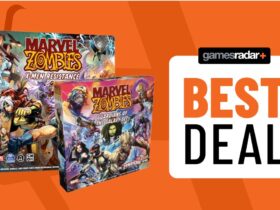 orange background with GR logo, Marvel Zombies: X Men Resistance and Marvel Zombies Guardians of the Galaxy alongside a best deals badge