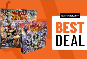 orange background with GR logo, Marvel Zombies: X Men Resistance and Marvel Zombies Guardians of the Galaxy alongside a best deals badge