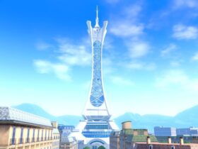 prisim tower standing tall and proud in the center of lumiose city