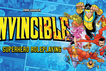 Invincible comic book art with the &quot;Invincible Superhero Roleplaying&quot; logo on top