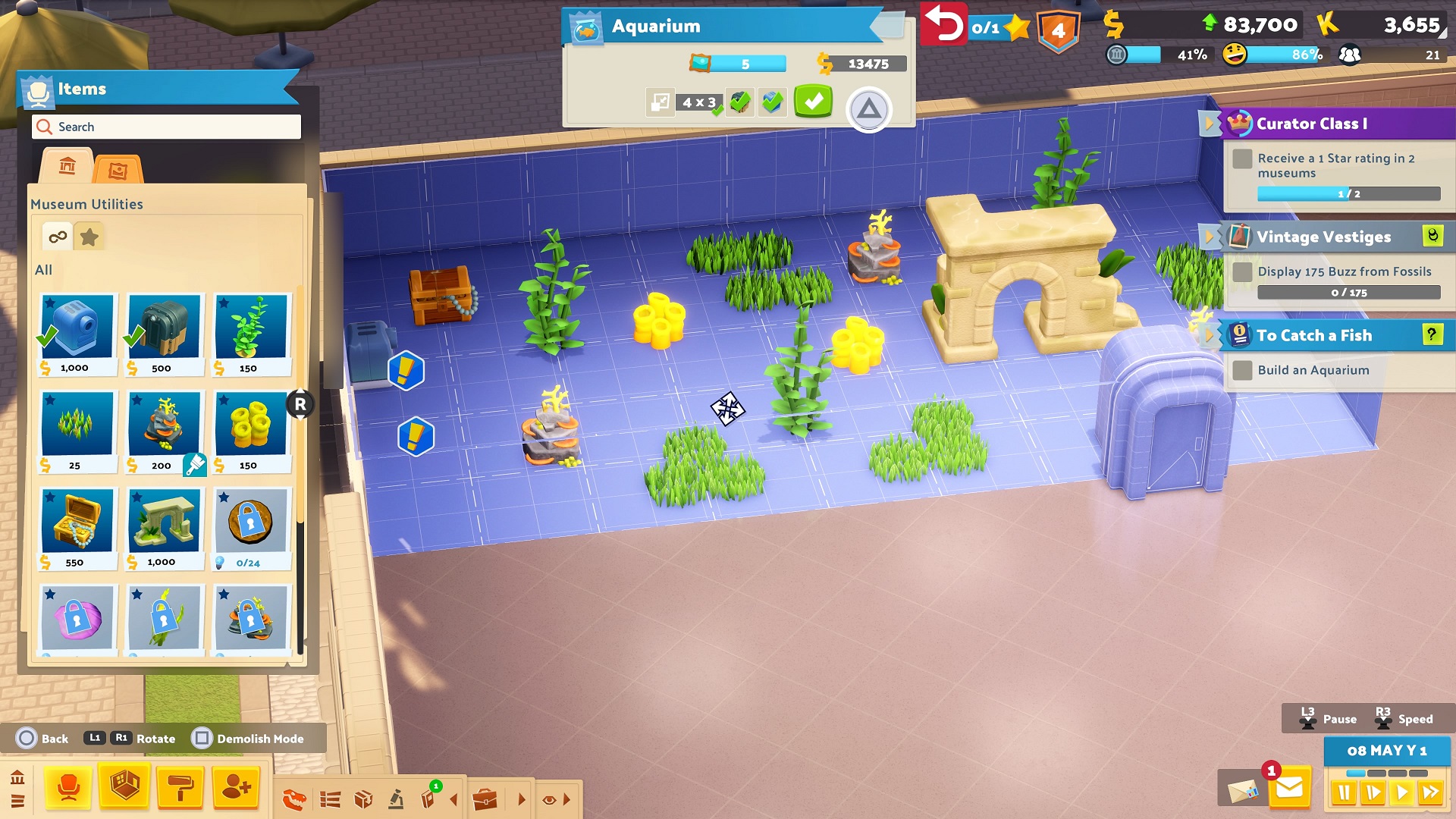 Two Point Museum screenshot of building tools making an aquarium