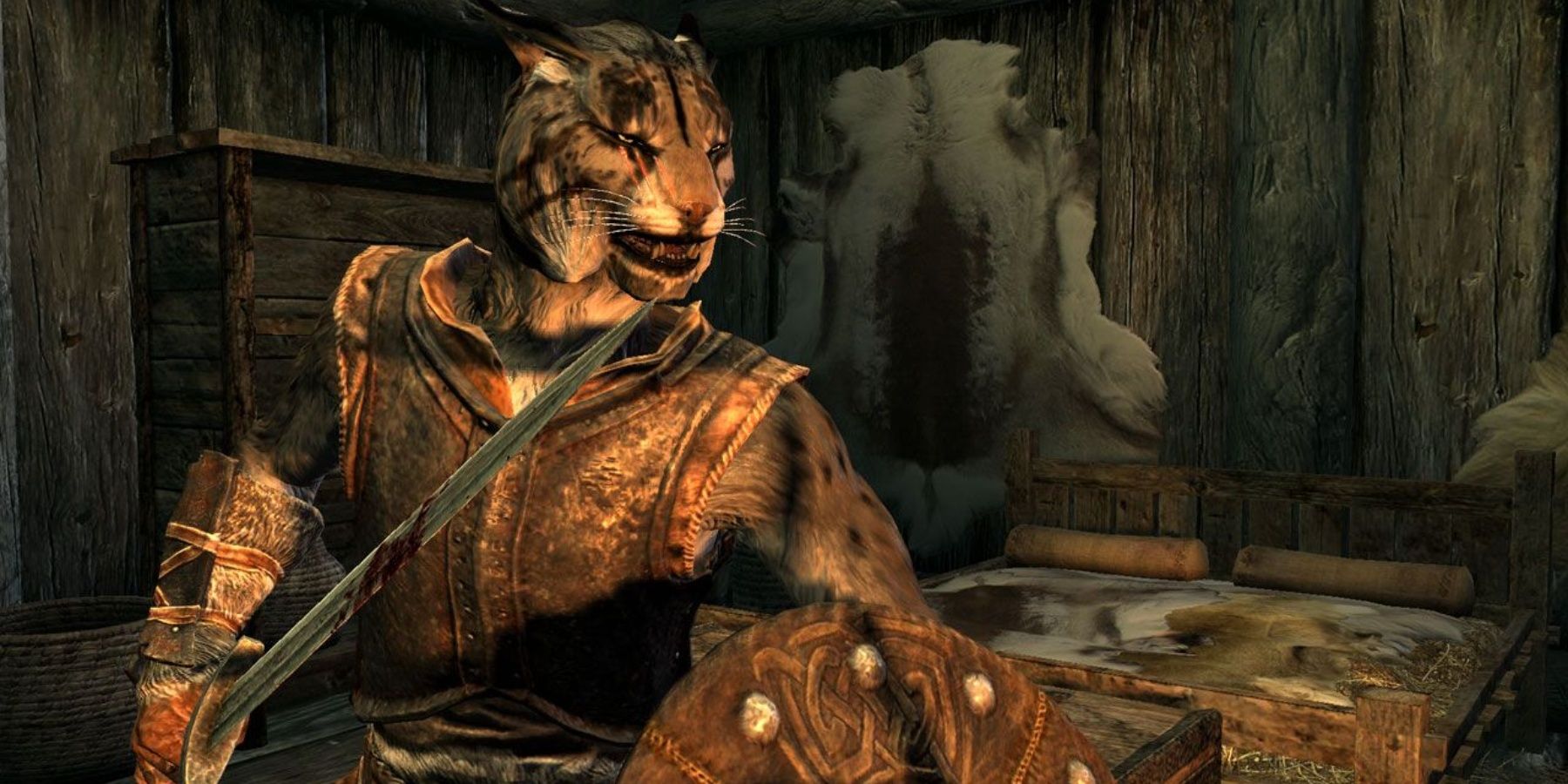 Khajiit warrior in Skyrim.