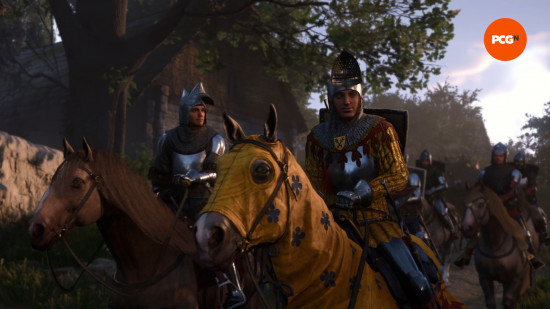 henry and hans riding a horse in armor