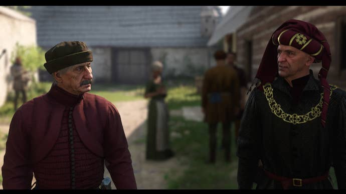 Lord Semine and the Chamberlain of Trosky Castle, Ulric, speaking at the wedding in Kingdom Come Deliverance 2.