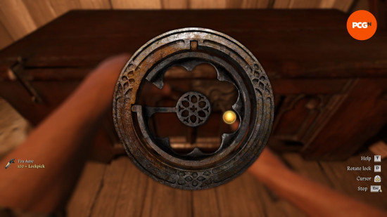 Kingdom Come Deliverance 2 lockpicking: an image of the inside of an old mechanical lock.