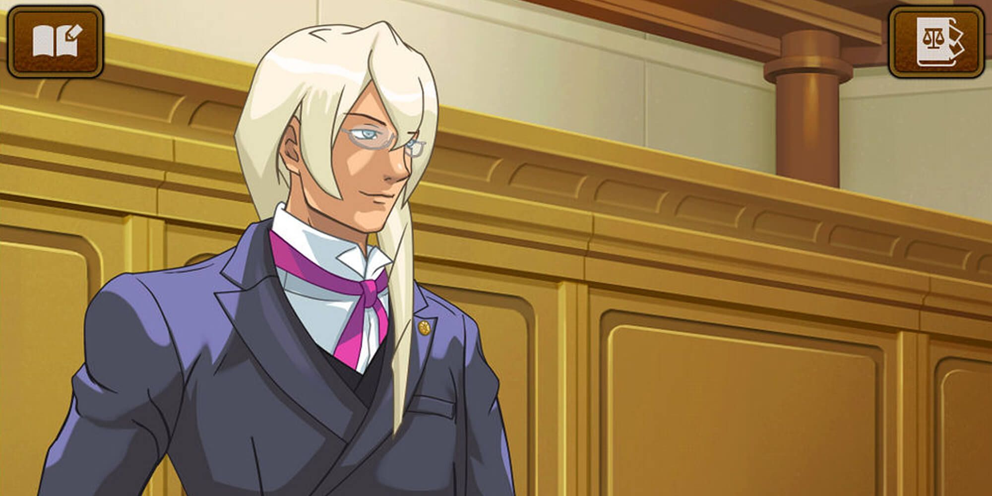 Kristoph Gavin at the defense bench in Apollo Justice.