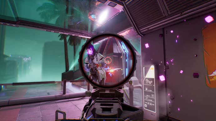 A character observes another through a scope in Fragpunk.