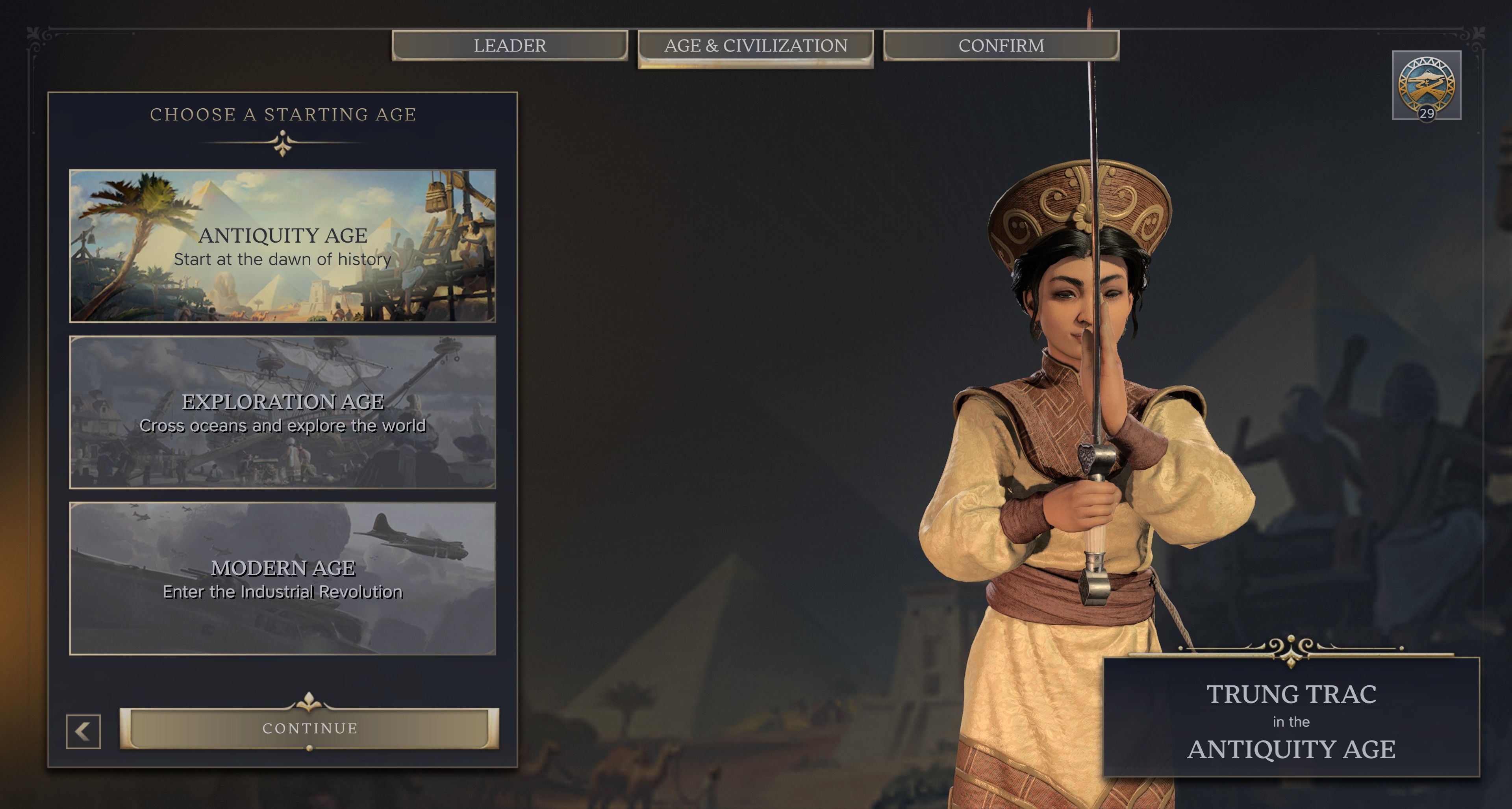 Trung Trac's loading screen in Civilization 7