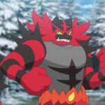 A screenshot of Incineroar in the Pokemon anime.