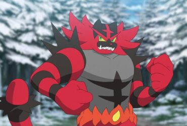 A screenshot of Incineroar in the Pokemon anime.