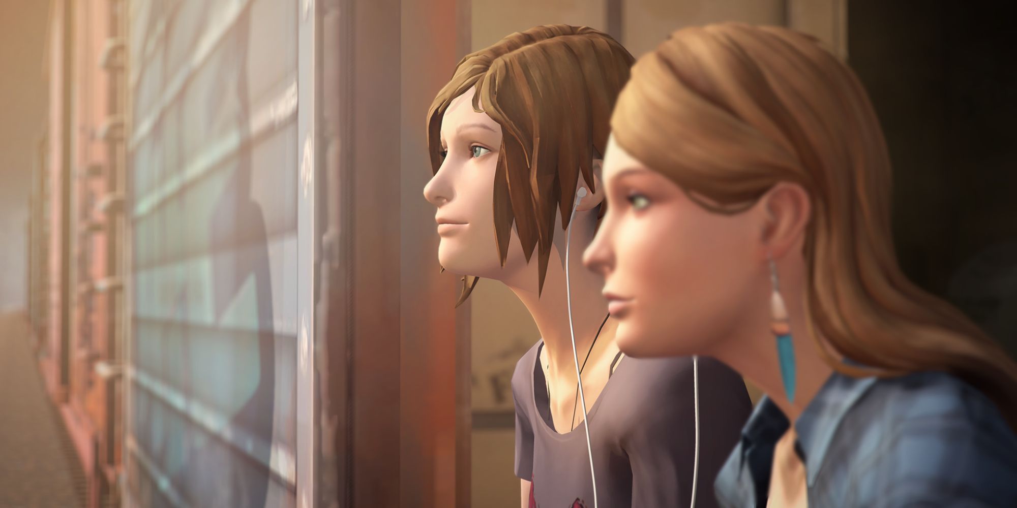 Life Is Strange Before The Storm screenshot of Chloe and Rachel Amber listening to music together.