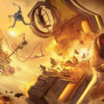 Art from 'Crash and Burn' MTG Aetherdrift card showing a vehicle being destroyed