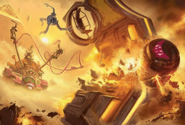 Art from 'Crash and Burn' MTG Aetherdrift card showing a vehicle being destroyed