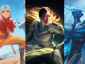 Aang from MTG Avatar The Last Airbender, Cosmogrand Zenith from MTG Edge of Eternities, and Ugin from MTG Tarkir: Dragonstorm