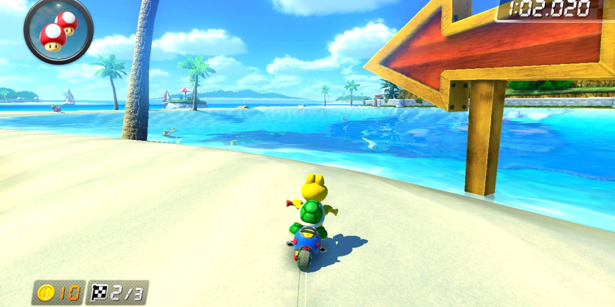 Koopa racing through Cheep Cheep Beach