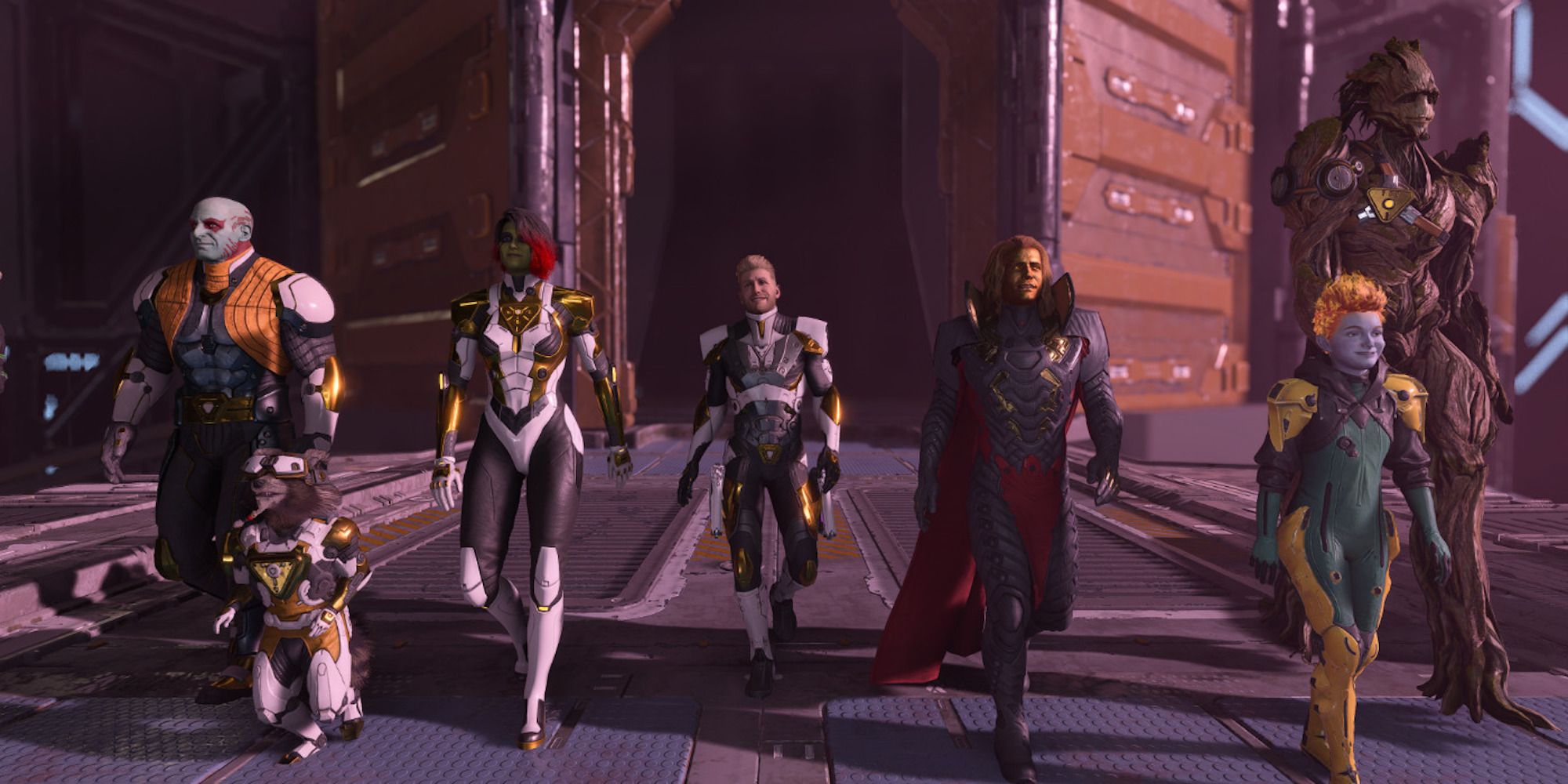 A cutscene featuring characters from Marvel’s Guardians of the Galaxy