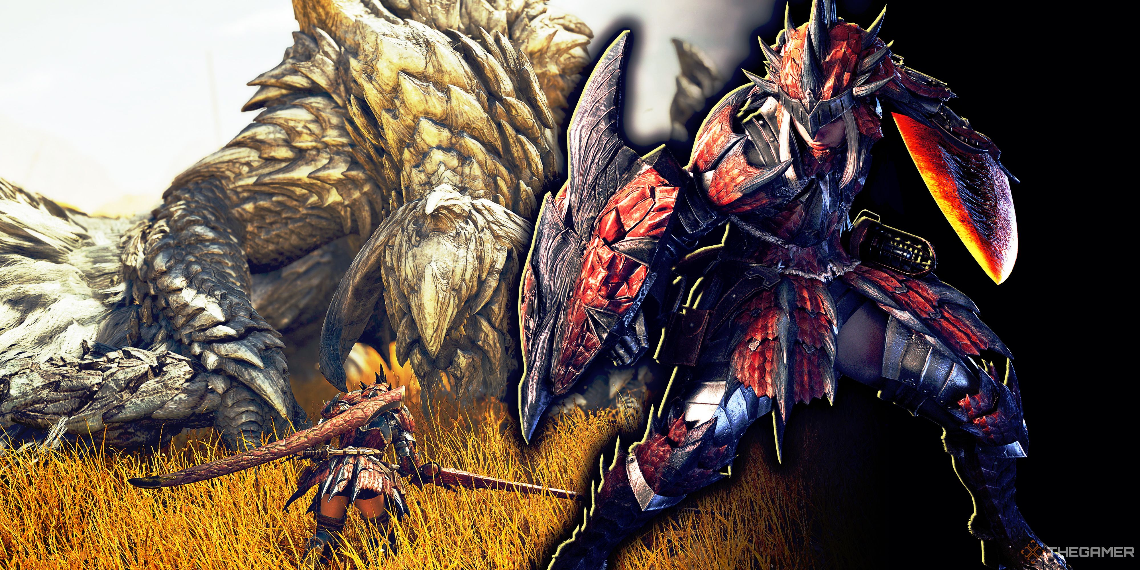 A monster and a hunter from Monster Hunter.