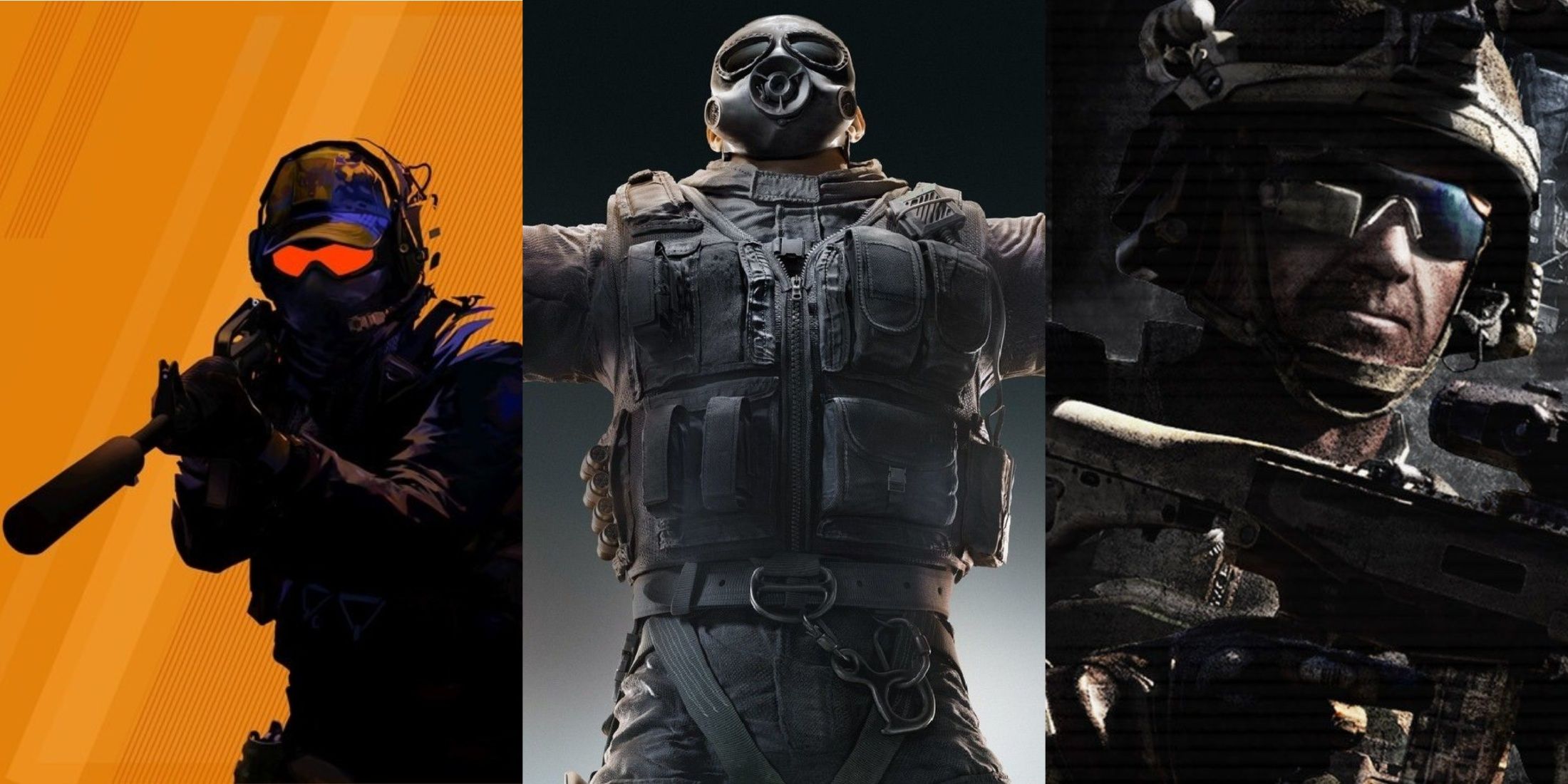 Feature image depicting a Counter-Strike soldier, Sledge from Rainbow Six: Siege, and a soldier from ARMA 3