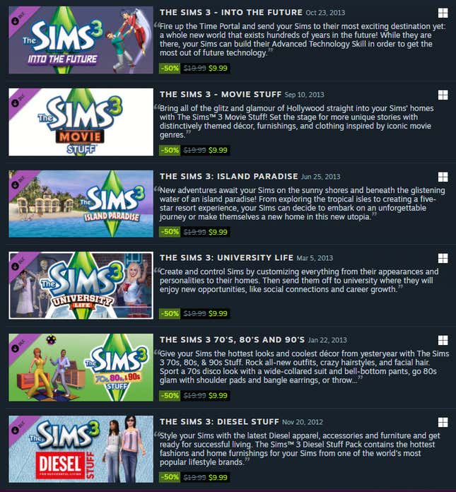 Image for article titled Nearly Every Sims DLC Pack Is On Sale Right Now