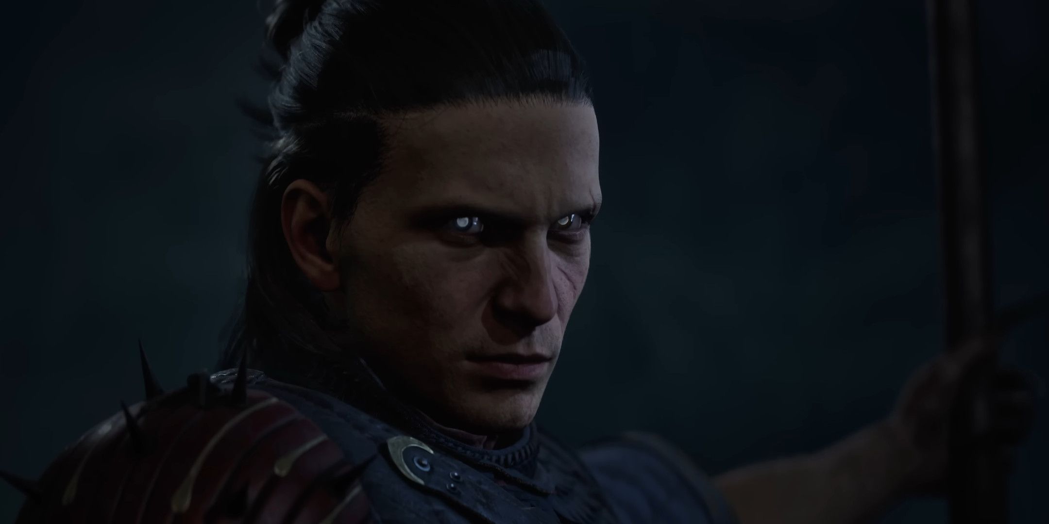 A close up shot of a male vampire in Blood of the Dawnwalker