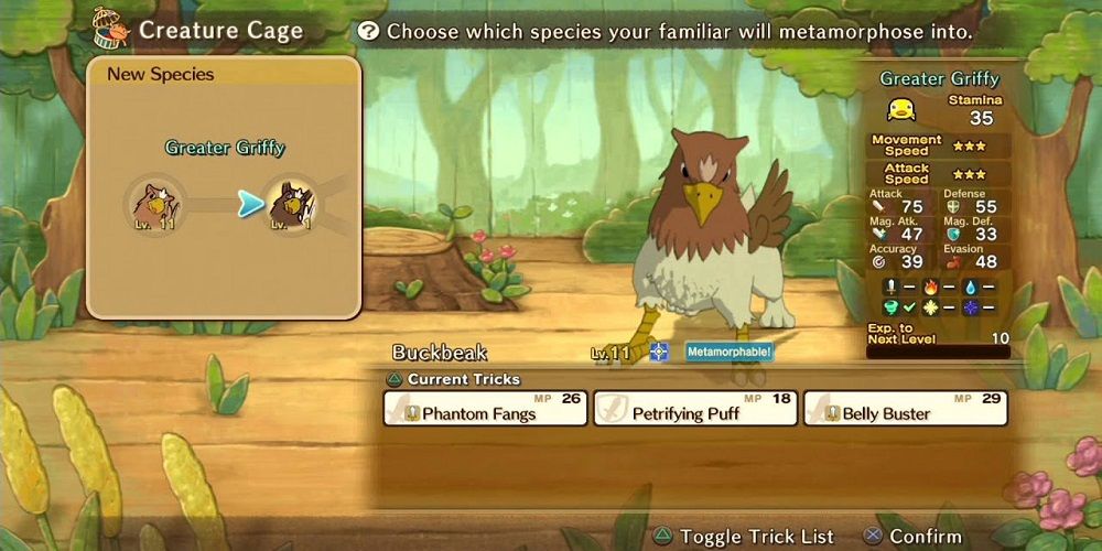 Ni No Kuni: Griffy on the familiar select screen.