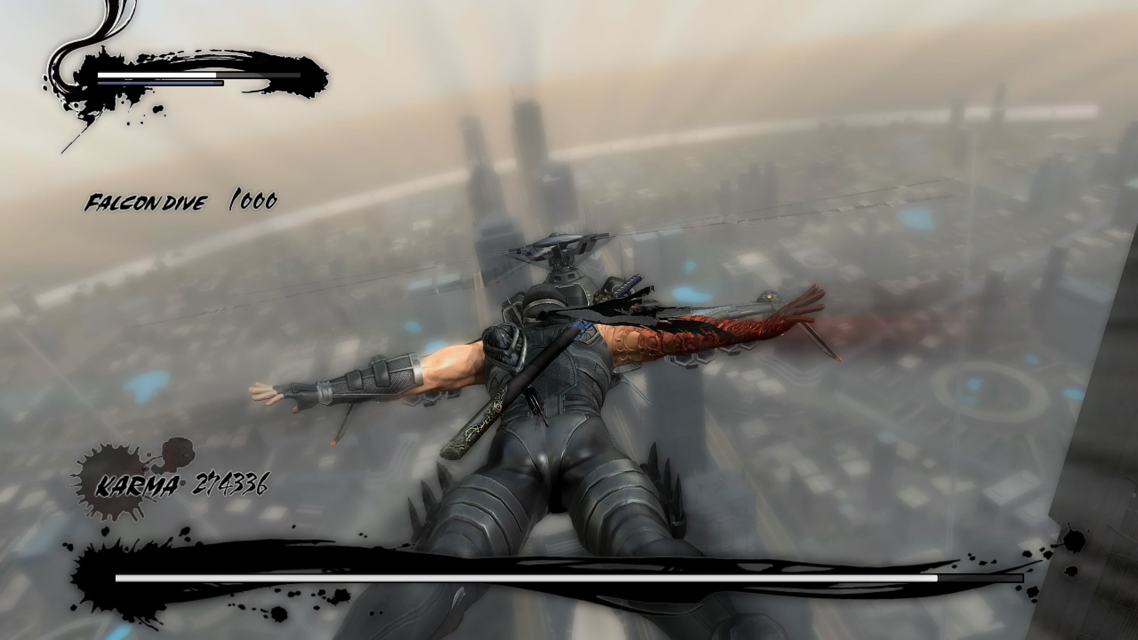 Ryu jumping towards a helicopter in Ninja Gaiden 3.