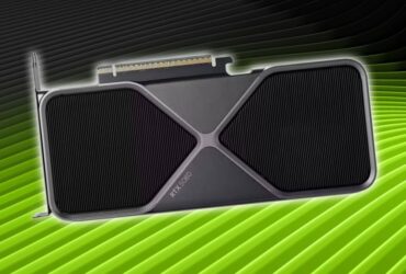 Nvidia GeForce RTX graphics card with glowing outline and green backdrop