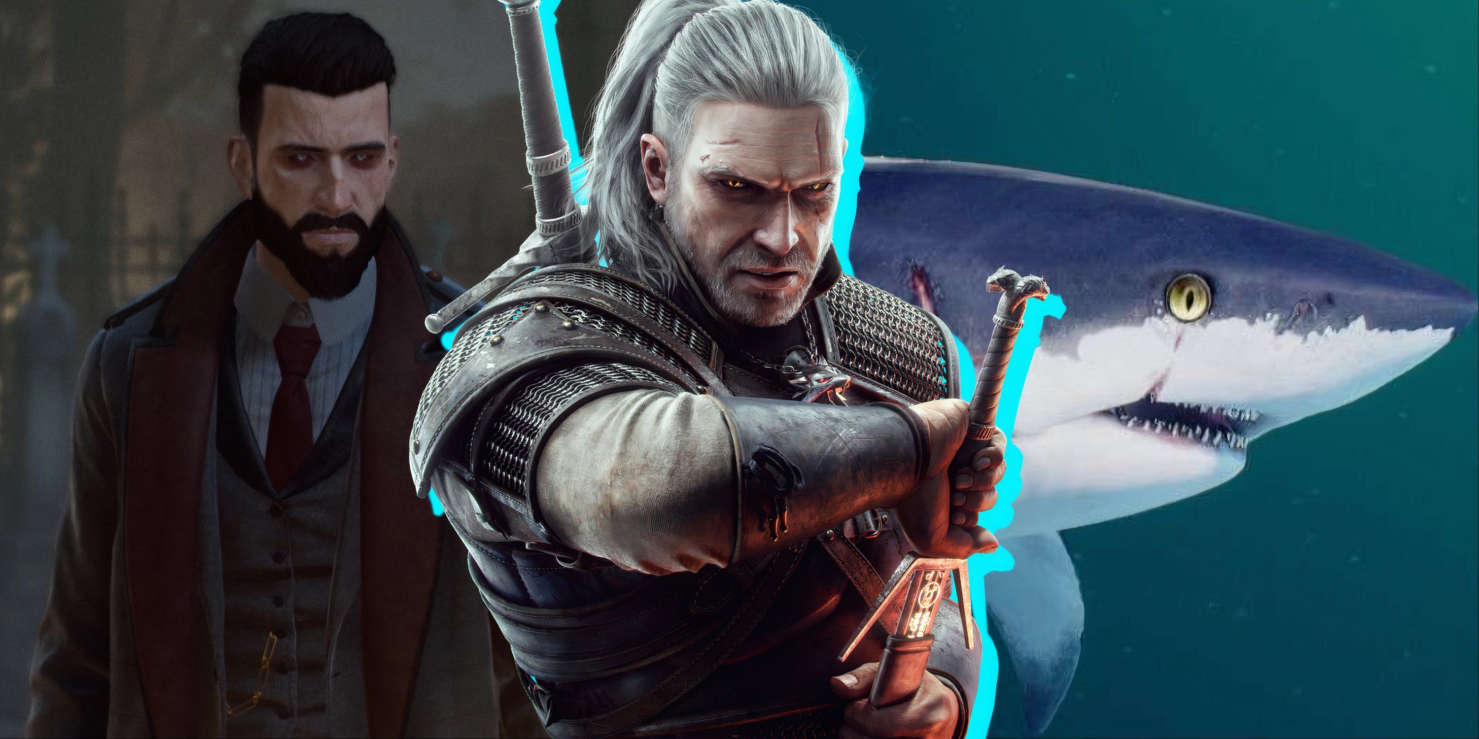 Split image of Vampyr, The Witcher 3 The Wild Hunt, and Maneater