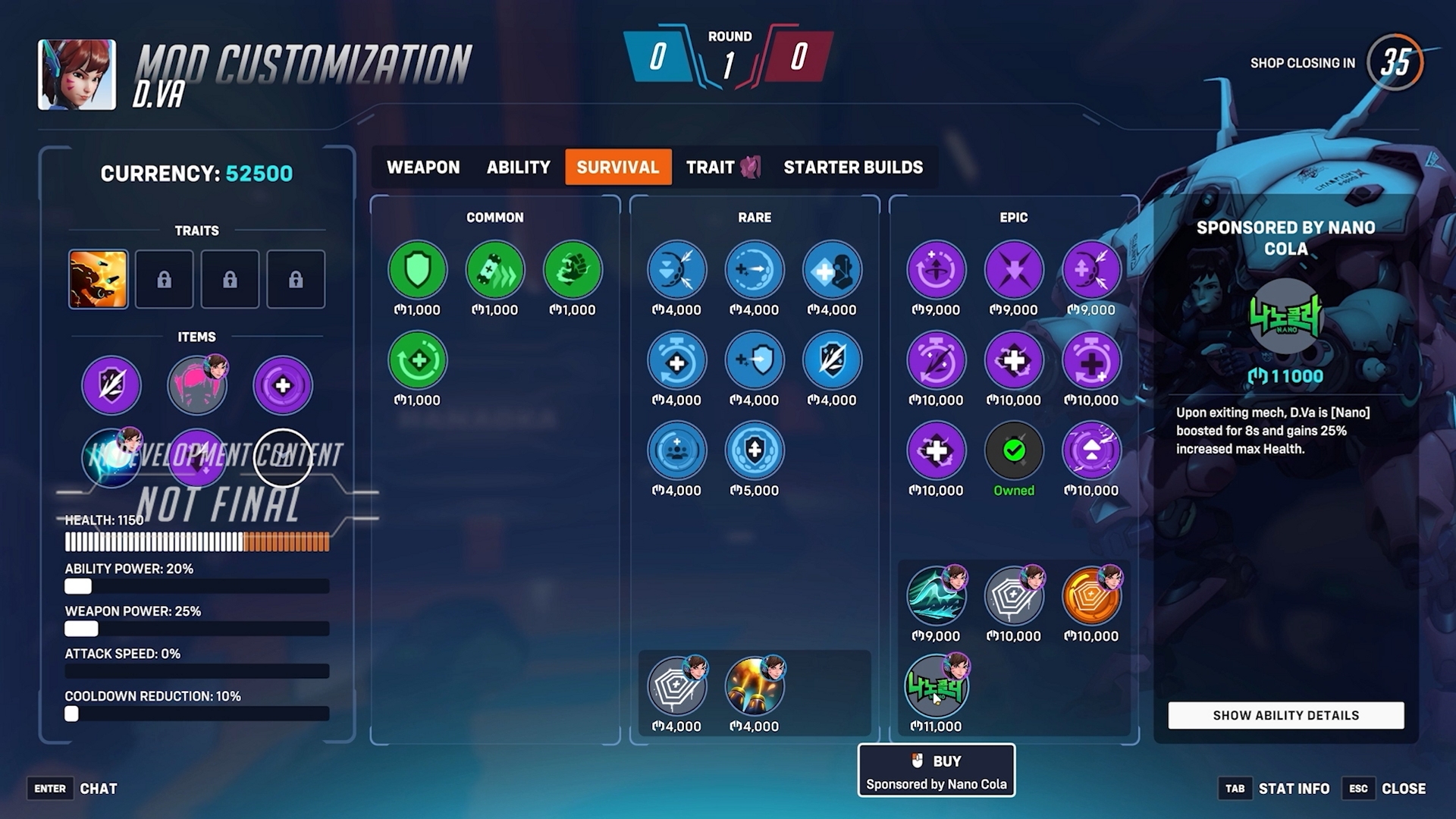 Overwatch 2: A menu of mods in the Overwatch 2 Stadium mode