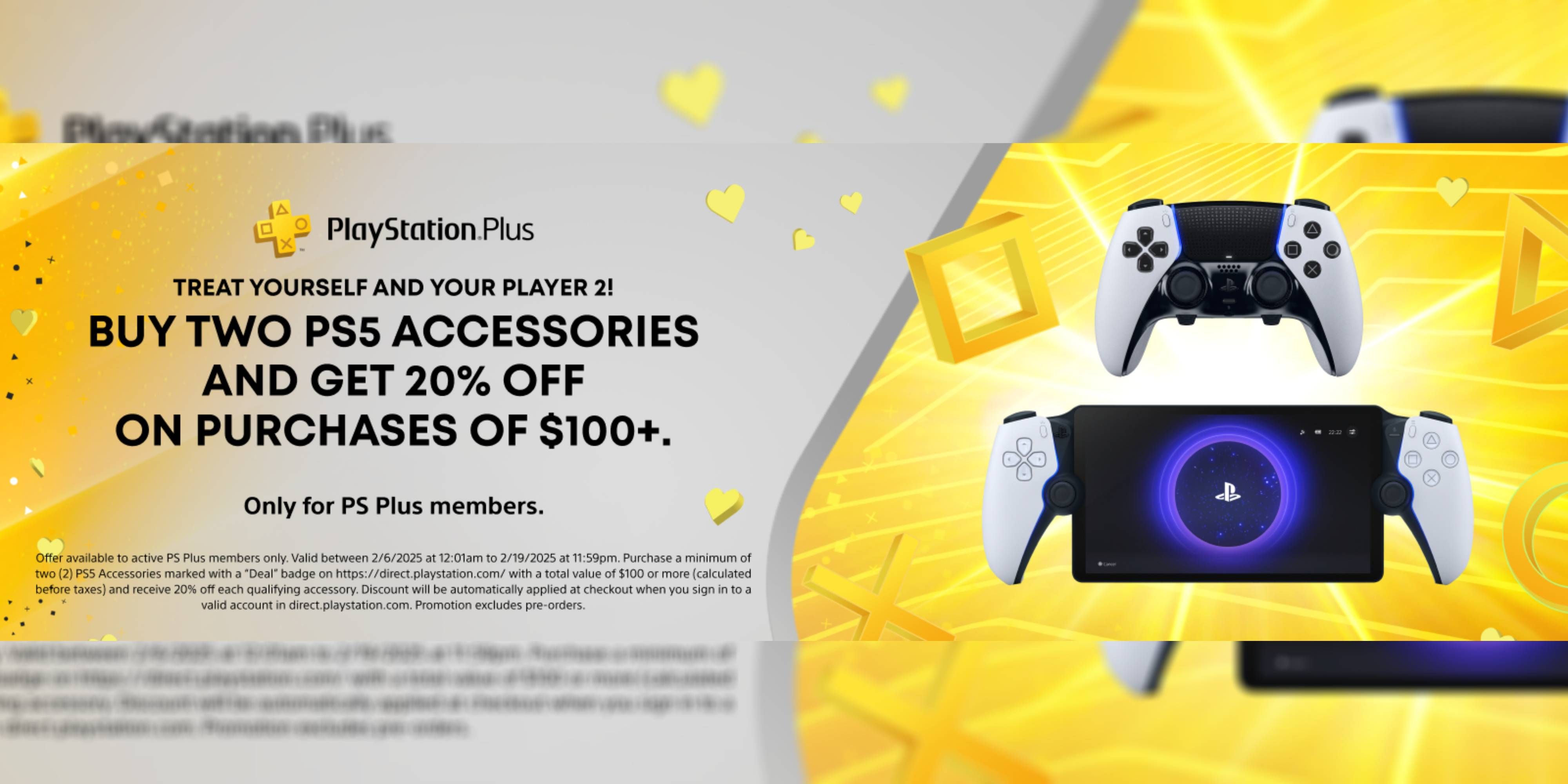 playstation plus 20 percent off ps5 accessories offer banner.