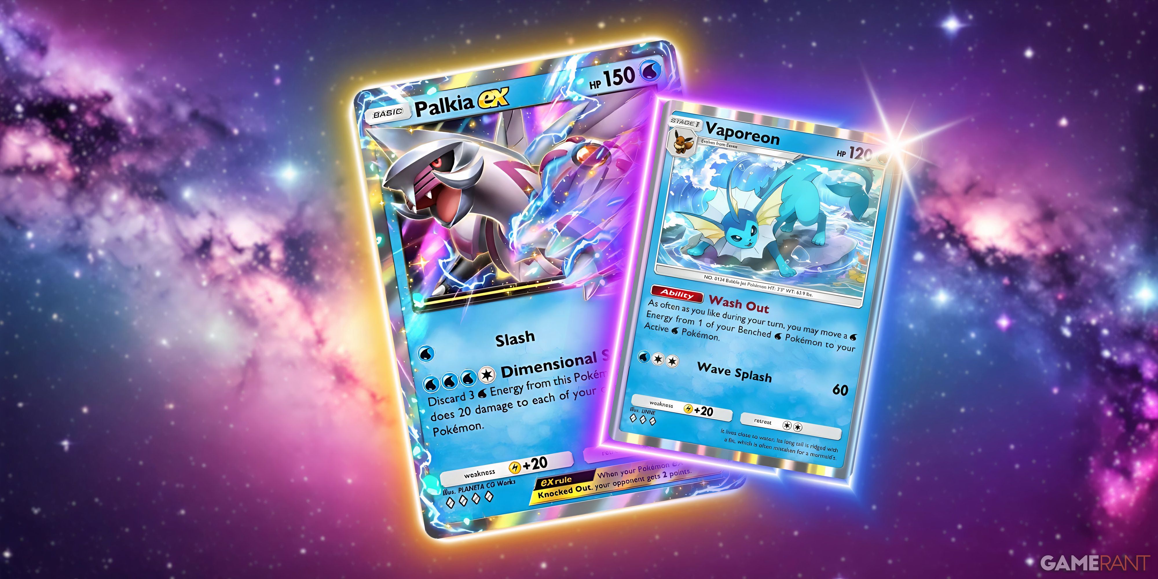 palkia ex and vaporeon in pokemon tcg pocket.